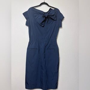 Lida Baday Cocktail/Office Navy Blue Pull On Dress w Elastic Waist, Bow Detail
